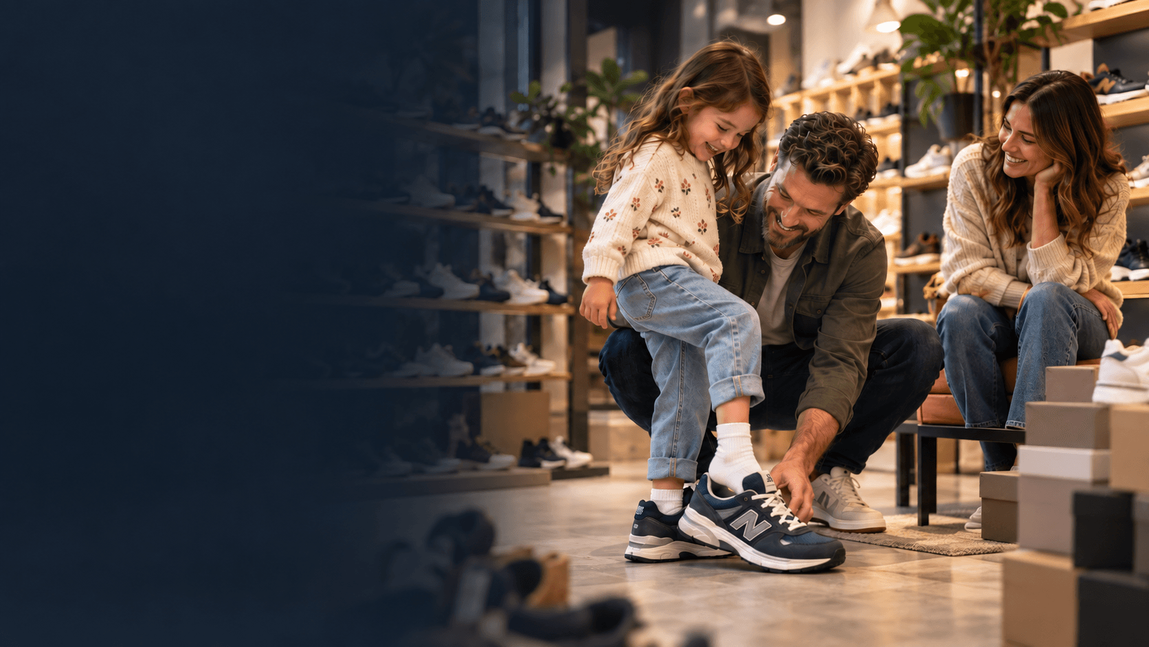 A family shopping for shoes together